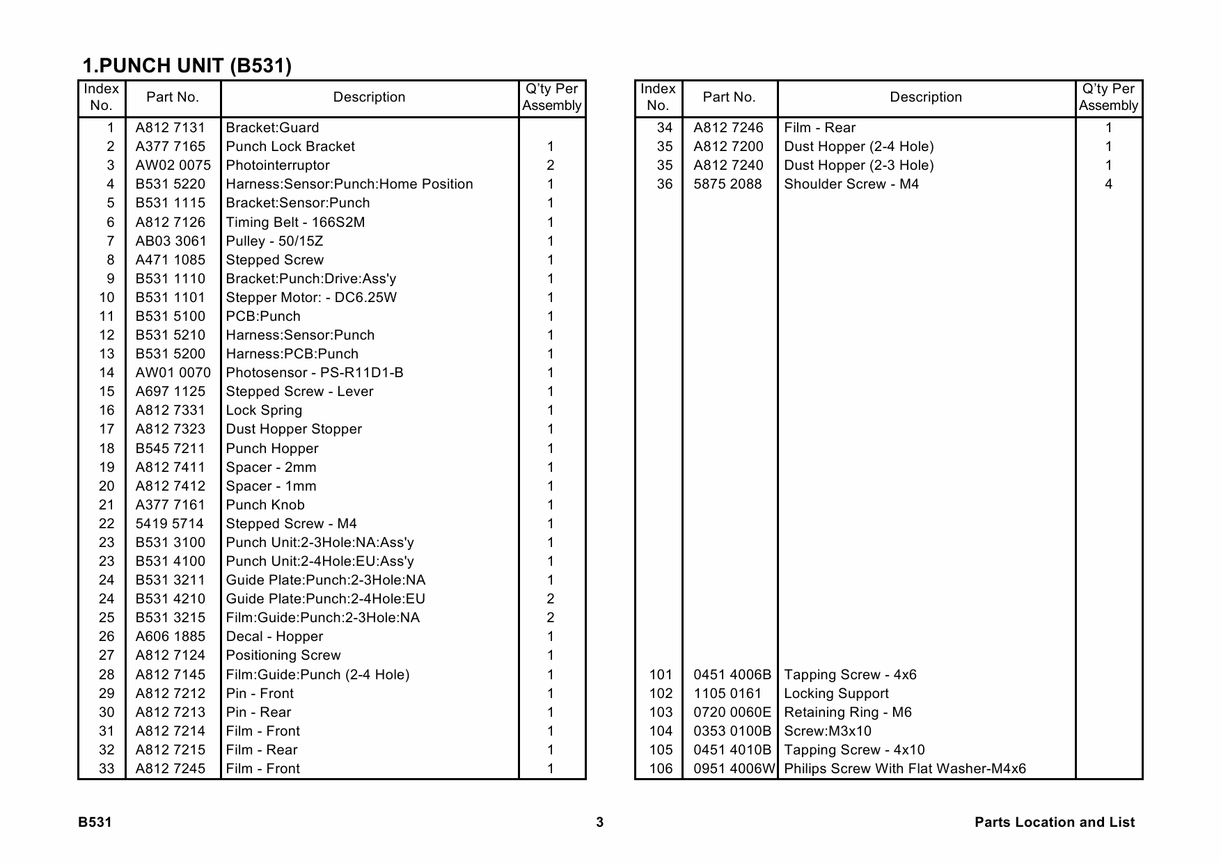 RICOH Options B531 PUNCH-UNIT-TYPE-1075-1090 Parts Catalog PDF download-3